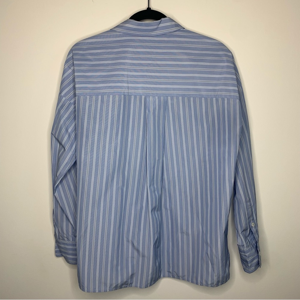 Theory Blue Lourah Cotton Tech Stripe Blouse Size P / Size 0-00 - Picture 5 of 12